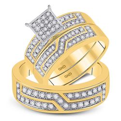 His Hers Round Diamond Square Matching Wedding Set 1/2 Cttw 10kt Yellow Gold - REF-58N9F