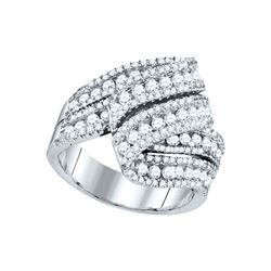 Womens Round Diamond Fold Over Fashion Ring 2 Cttw 14kt White Gold - REF-142Y5N