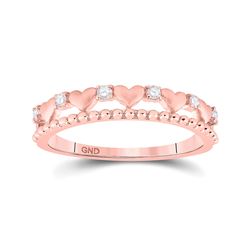 Womens Round Diamond Heart Band Ring 1/10 Cttw 10kt Rose Gold - REF-14N9F