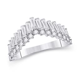 Womens Baguette Diamond Chevron Band Ring 5/8 Cttw 14kt White Gold - REF-60Y9N