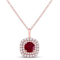 Womens Round Ruby Solitaire Pendant 1-3/8 Cttw 14kt Rose Gold - REF-43R5X