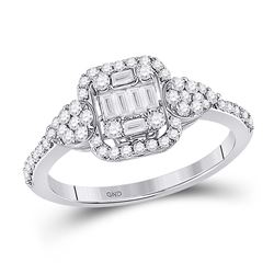 Womens Baguette Diamond Fashion Cluster Ring 5/8 Cttw 14kt White Gold - REF-51N9F