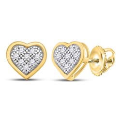 Womens Round Diamond Heart Earrings 1/20 Cttw 10kt Yellow Gold - REF-7X9A