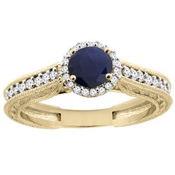 1.29 CTW Blue Sapphire & Diamond Ring 14K Yellow Gold - REF-88N6Y