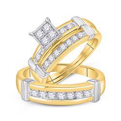 His Hers Round Diamond Square Matching Wedding Set 5/8 Cttw 10kt Yellow Gold - REF-60K9Y