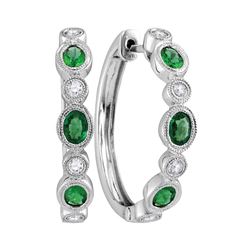 Womens Oval Emerald Diamond Hoop Earrings 1 Cttw 18kt White Gold - REF-87R5X