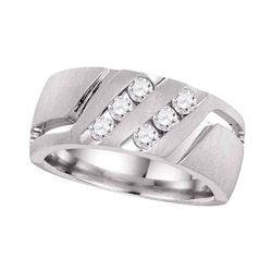 Mens Round Diamond Wedding Double Row Band Ring 1/2 Cttw 14kt White Gold - REF-107A9M