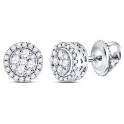 Womens Round Diamond Cluster Stud Earrings 1/2 Cttw 14kt White Gold - REF-37W9K