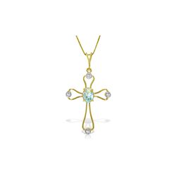 Genuine 0.57 ctw Aquamarine & Diamond Necklace 14KT Yellow Gold - REF-42R2P