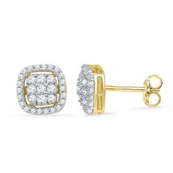 Womens Round Diamond Square Cluster Earrings 1/2 Cttw 10kt Yellow Gold - REF-25X9A