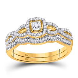 Princess Diamond Twist Bridal Wedding Ring Band Set 3/8 Cttw 10kt Yellow Gold - REF-38F9W