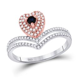 Womens Round Blue Sapphire Heart Ring 3/8 Cttw 10kt Two-tone Gold - REF-20W5K