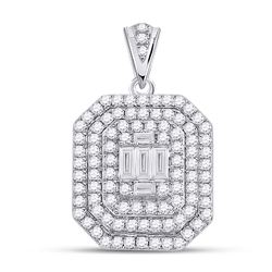 Womens Baguette Diamond Cluster Pendant 7/8 Cttw 14kt White Gold - REF-71N9F