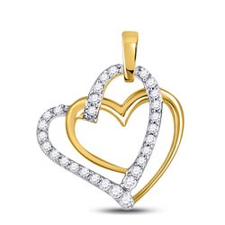 Womens Round Diamond Linked Heart Pendant 1/8 Cttw 10kt Two-tone Gold - REF-8X5A