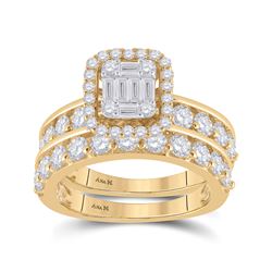 Baguette Diamond Bridal Wedding Ring Band Set 2-1/5 Cttw 14kt Yellow Gold - REF-170H9R