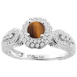 1.10 CTW Tiger Eye & Diamond Ring 14K White Gold - REF-89N2Y