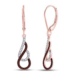 Womens Round Red Color Enhanced Diamond Curl Dangle Earrings 1/4 Cttw 10kt Rose Gold - REF-21F5W