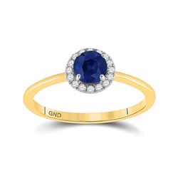 Womens Round Blue Sapphire Diamond Halo Ring 7/8 Cttw 14kt Yellow Gold - REF-25F9W