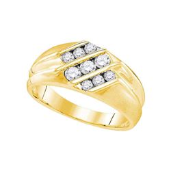 Mens Round Diamond Wedding Triple Row Band Ring 5/8 Cttw 10kt Yellow Gold - REF-54X9A