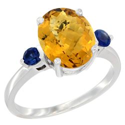 2.64 CTW Quartz & Blue Sapphire Ring 10K White Gold - REF-23F7N