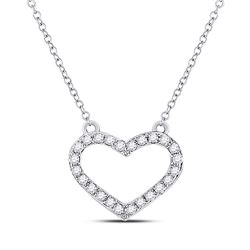 Womens Round Diamond Heart Necklace 1/6 Cttw 10kt White Gold - REF-9M5H