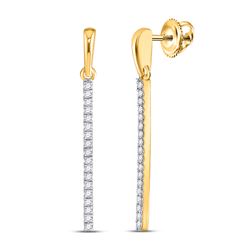 Womens Round Diamond Bar Drop Dangle Earrings 1/5 Cttw 10kt Yellow Gold - REF-14H9R