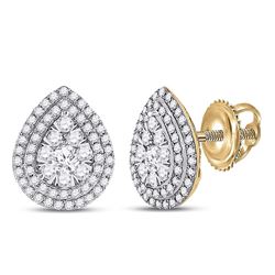 Womens Round Diamond Pear-shape Cluster Earrings 1 Cttw 14kt Yellow Gold - REF-71F9W