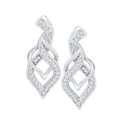 Womens Round Diamond Twist Spade Stud Earrings 1/5 Cttw 10kt White Gold - REF-18X5A