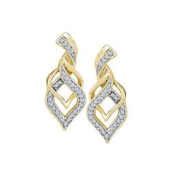 Womens Round Diamond Drop Earrings 1/5 Cttw 10kt Yellow Gold - REF-18F5W