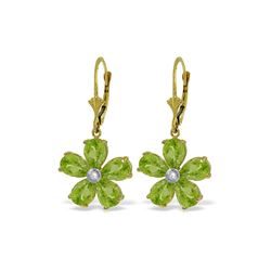 Genuine 4.43 ctw Peridot & Diamond Earrings 14KT Yellow Gold - REF-49W8Y