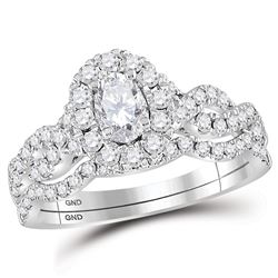 Oval Diamond Bridal Wedding Ring Band Set 1 Cttw 14kt White Gold - REF-104Y9N