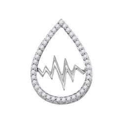 Womens Round Diamond Heartbeat Teardrop Pendant 1/5 Cttw 14kt White Gold - REF-19H5R