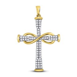 Womens Round Diamond Cross Infinity Pendant 1/5 Cttw 10kt Yellow Gold - REF-12H9R