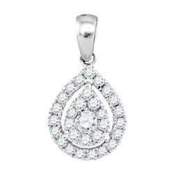 Womens Round Diamond Teardrop Pendant 1/3 Cttw 14kt White Gold - REF-27M9H