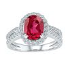 Image 1 : Womens Oval Lab-Created Ruby Solitaire Ring 2 Cttw 10kt White Gold - REF-38M9H