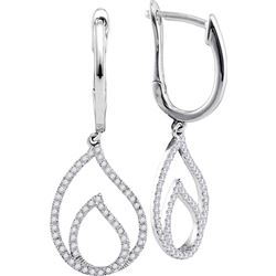 Womens Round Diamond Teardrop Dangle Earrings 1/3 Cttw 10kt White Gold - REF-26H9R