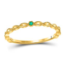 Womens Round Emerald Solitaire Milgrain Stackable Band Ring .01 Cttw 10kt Yellow Gold - REF-8K5Y