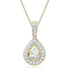 Womens Round Diamond Teardrop Pendant 1/3 Cttw 10kt Yellow Gold - REF-24A9M