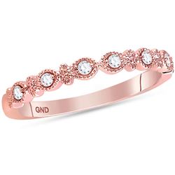 Womens Round Diamond Milgrain Stackable Band Ring 1/10 Cttw 14kt Rose Gold - REF-17X5A