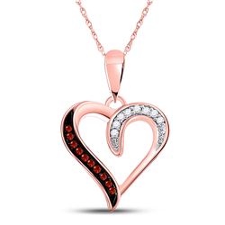 Womens Round Red Color Enhanced Diamond Heart Pendant 1/20 Cttw 10kt Rose Gold - REF-6K5Y