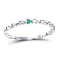 Womens Round Emerald Solitaire Milgrain Stackable Band Ring .01 Cttw 10kt White Gold - REF-8Y5N