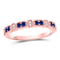 Womens Round Blue Sapphire Diamond Stackable Band Ring 1/4 Cttw 10kt Rose Gold - REF-17F5W