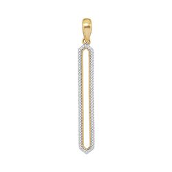 Womens Round Diamond Vertical Narrow Oval Outline Pendant 1/5 Cttw 10kt Yellow Gold - REF-19X5A