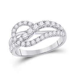 Womens Round Diamond Crossover Band Ring 1 Cttw 14kt White Gold - REF-65R5X