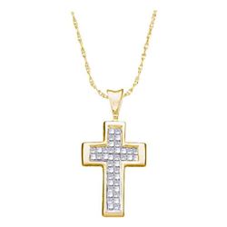 Womens Princess Diamond Cross Religious Pendant 1/4 Cttw 14kt Yellow Gold - REF-19H5R