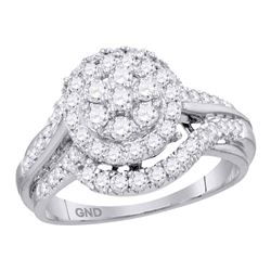 Round Diamond Cluster Bridal Wedding Engagement Ring 1 Cttw 14kt White Gold - REF-84R9X