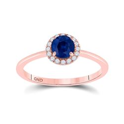 Womens Round Blue Sapphire Diamond Solitaire Ring 7/8 Cttw 14kt Rose Gold - REF-25R9X