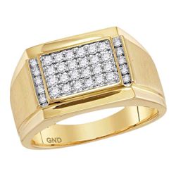 Mens Round Diamond Square Cluster Ring 3/8 Cttw 14kt Yellow Gold - REF-62H9R