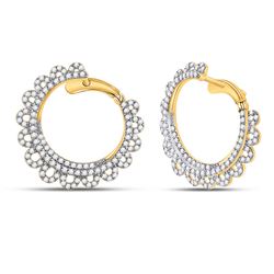 Womens Round Diamond Hoop Earrings 1-1/2 Cttw 14kt Yellow Gold - REF-96R9X