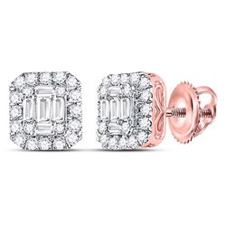 Womens Baguette Diamond Square Cluster Earrings 1/2 Cttw 14kt Rose Gold - REF-38N9F